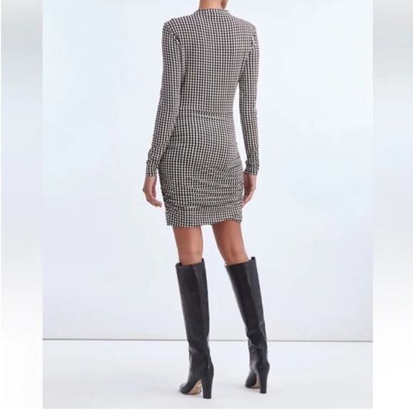 Veronica Beard Mizani Houndstooth Ruched Long Sleeve Dress (L) - Picture 3 of 15